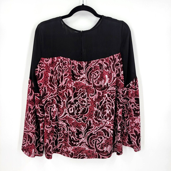 MICHAEL Michael Kors Women's Medium Floral Top Long Bell Sleeve Semi Sheer - Picture 3 of 7